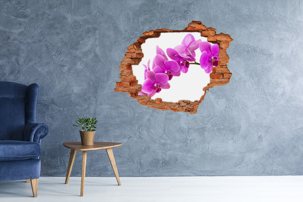 Vinyl muursticker 3D breekeffect Orchideeën door een gat in de muur