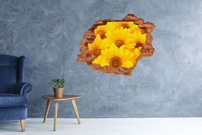Grote 3D muursticker gat in de muur Zonnebloemen in een gat in de muur
