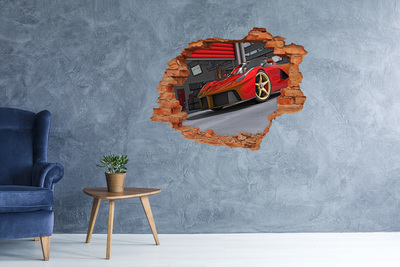 Grote 3D muursticker gat in de muur Een sportwagen in een ingestorte muur.
