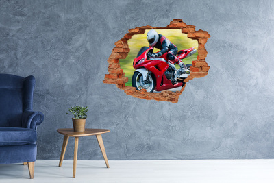 Grote 3D muursticker gat in de muur Motorfiets in actie