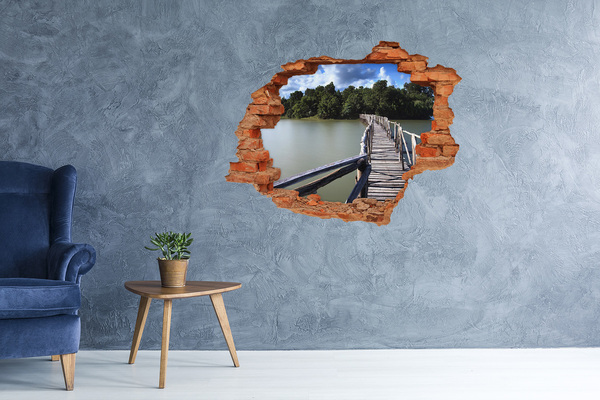 Grote 3D muursticker gat in de muur Een brug over het water