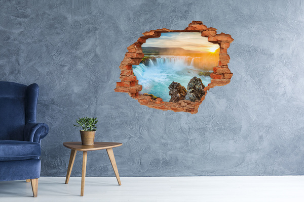 Vinyl muursticker 3D breekeffect Waterval in de ondergaande zon