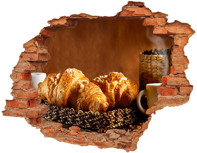 Grote 3D muursticker gat in de muur Heerlijke croissants in een verborgen pareltje.