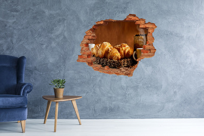 Grote 3D muursticker gat in de muur Heerlijke croissants in een verborgen pareltje.