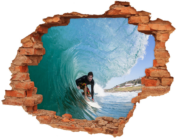 Grote 3D muursticker gat in de muur Surfen in de oceaan