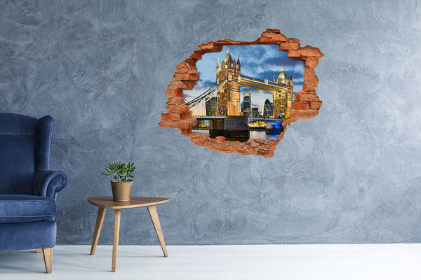 Grote 3D muursticker gat in de muur Tower Bridge in Londen