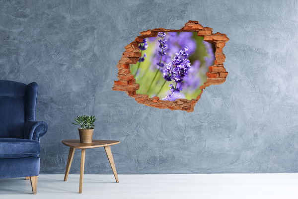 Vinyl muursticker 3D breekeffect Lavendelbloemen in een virtueel gat
