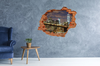 Vinyl muursticker 3D breekeffect Uitzicht op de Brooklyn Bridge 's nachts