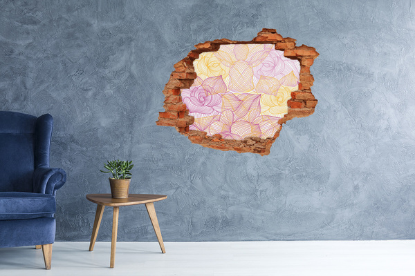 Vinyl muursticker 3D breekeffect Gat in de muur Bloemenpatroon