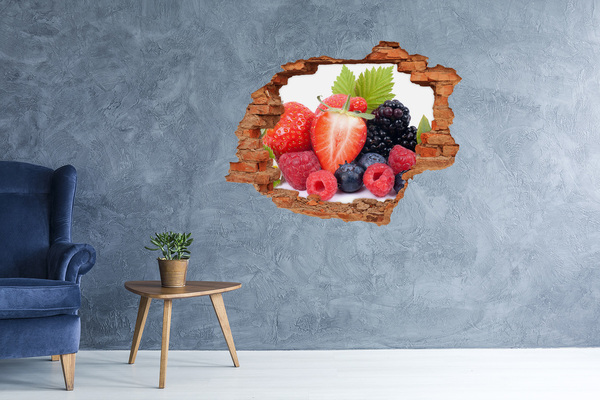 Vinyl muursticker 3D breekeffect Fruitparadijs achter de muur