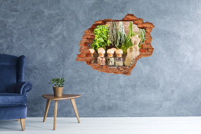 Grote 3D muursticker gat in de muur Kruidenhoekje in de keuken