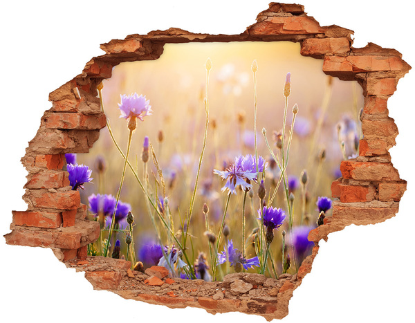 Grote 3D muursticker gat in de muur Een bloemenparadijs achter de muur.