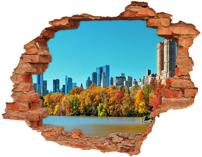 Grote 3D muursticker gat in de muur De herfst in New York