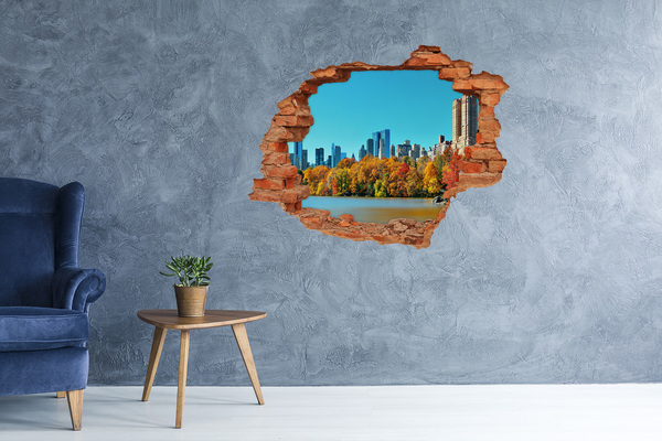 Grote 3D muursticker gat in de muur De herfst in New York