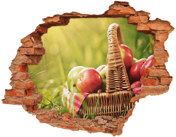 Vinyl muursticker 3D breekeffect Een mand met appels in de natuur