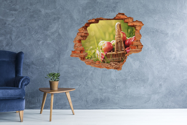 Vinyl muursticker 3D breekeffect Een mand met appels in de natuur