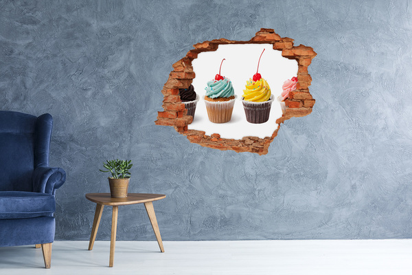Grote 3D muursticker gat in de muur Heerlijke cupcakes bij een klein, onopvallend zaakje.