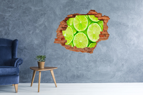 Grote 3D muursticker gat in de muur Verse limoenen in beton