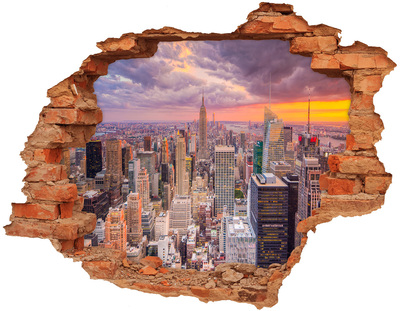 Grote 3D muursticker gat in de muur New York bij zonsondergang