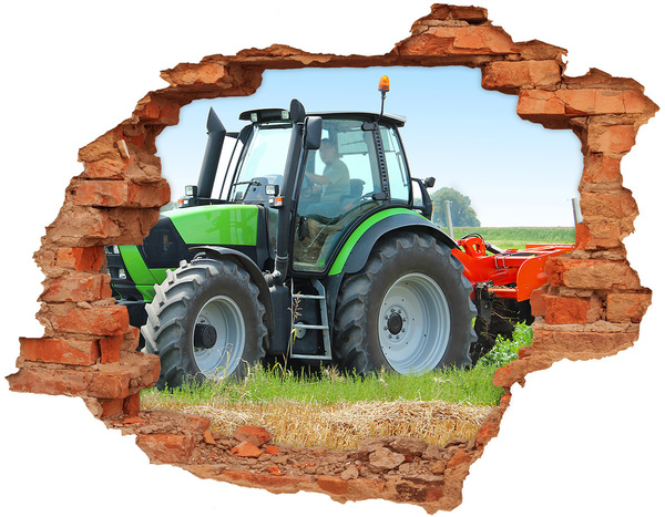 Grote 3D muursticker gat in de muur Tractor in actie