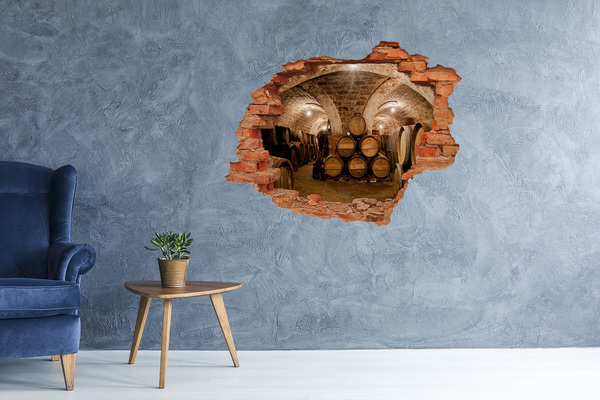 Vinyl muursticker 3D breekeffect Interieur van een wijnmakerij met vaten.