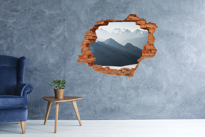 Grote 3D muursticker gat in de muur Berglandschap door een gat in de muur