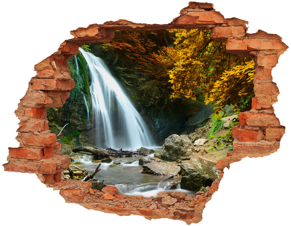 Vinyl muursticker 3D breekeffect Waterval in het herfstbos