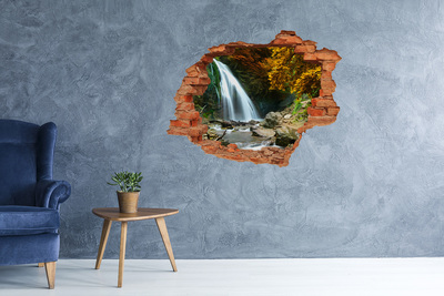 Vinyl muursticker 3D breekeffect Waterval in het herfstbos