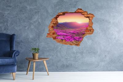 Grote 3D muursticker gat in de muur Bloemenvallei bij zonsondergang