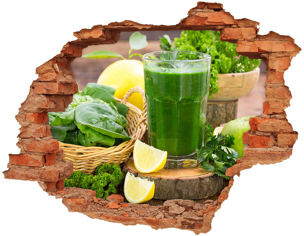 Grote 3D muursticker gat in de muur Groene cocktail in een natuurlijke omgeving