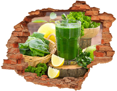 Grote 3D muursticker gat in de muur Groene cocktail in een natuurlijke omgeving