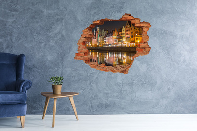 Vinyl muursticker 3D breekeffect Een charmante haven 's nachts