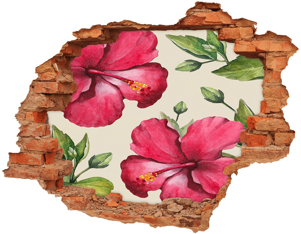 Grote 3D muursticker gat in de muur Hibiscusbloemen door een gat in de muur