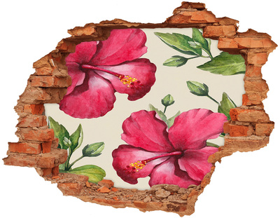 Grote 3D muursticker gat in de muur Hibiscusbloemen door een gat in de muur