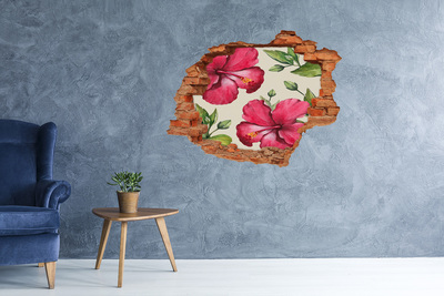 Grote 3D muursticker gat in de muur Hibiscusbloemen door een gat in de muur