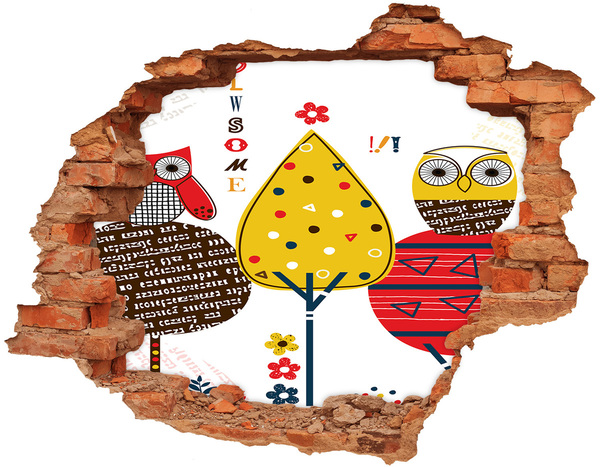 Vinyl muursticker 3D breekeffect Kleurrijke bomen in een gat in de muur