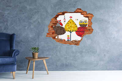 Vinyl muursticker 3D breekeffect Kleurrijke bomen in een gat in de muur