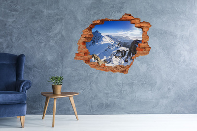 Grote 3D muursticker gat in de muur Berglandschap in winterse tinten