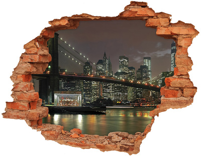 Grote 3D muursticker gat in de muur New York 's nachts, gezien door een gat in de muur.