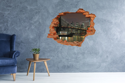 Grote 3D muursticker gat in de muur New York 's nachts, gezien door een gat in de muur.