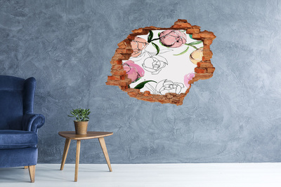 Grote 3D muursticker gat in de muur Een bloemenmuurschildering achter een beschadigde muur