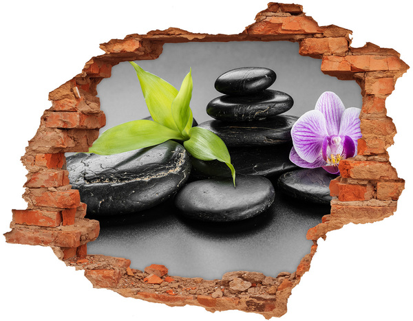 Vinyl muursticker 3D breekeffect Een rustgevend uitzicht met stenen en planten.