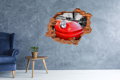 Vinyl muursticker 3D breekeffect Rode sportwagen achter het gat in de muur