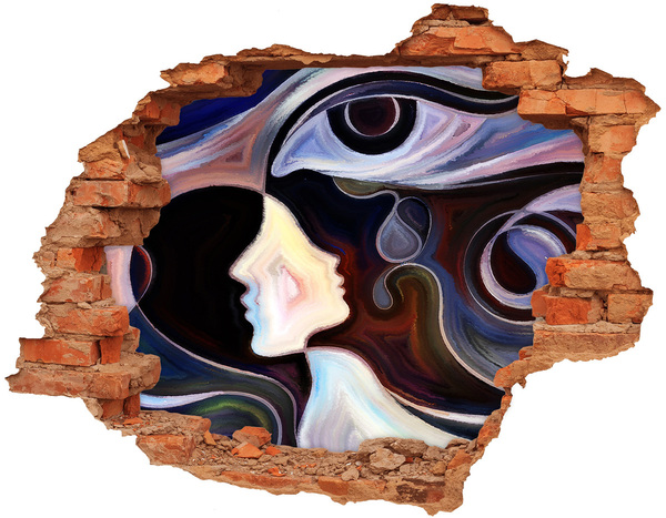 Grote 3D muursticker gat in de muur Gezichten in de chaos van kleuren