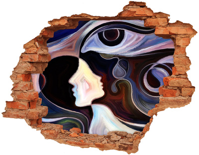 Grote 3D muursticker gat in de muur Gezichten in de chaos van kleuren