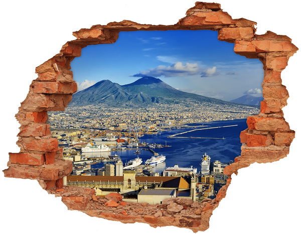 Grote 3D muursticker gat in de muur Uitzicht op Napels met de Vesuvius op de achtergrond.