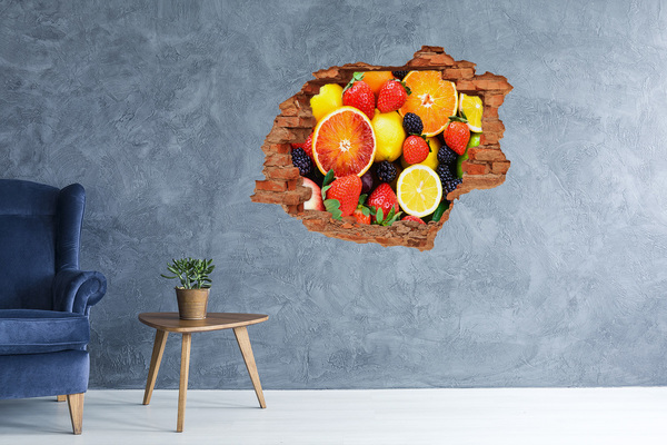Grote 3D muursticker gat in de muur Fruitexplosie achter de muur