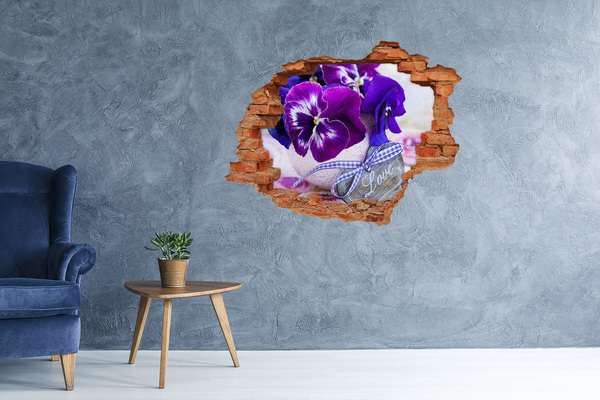 Grote 3D muursticker gat in de muur Bloemenversiering met een hart