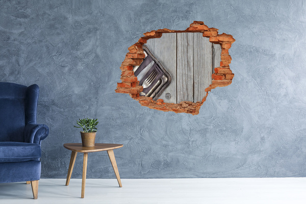 Grote 3D muursticker gat in de muur Een charmante eetkamer in rustieke stijl.