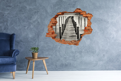 Grote 3D muursticker gat in de muur Houten brug over het water